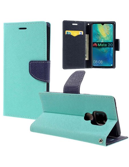 CUSTODIA per HUAWEI MATE 20 - FLIP ORIZZONTALE CON INTERNO IN TPU, PORTA CARTE E CHIUSURA MAGNETICA COLORE VERDE ACQUA