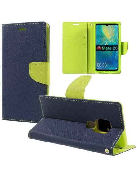 CUSTODIA per HUAWEI MATE 20 - FLIP ORIZZONTALE CON INTERNO IN TPU, STAND, PORTA CARTE E CHIUSURA MAGNETICA COLORE BLU