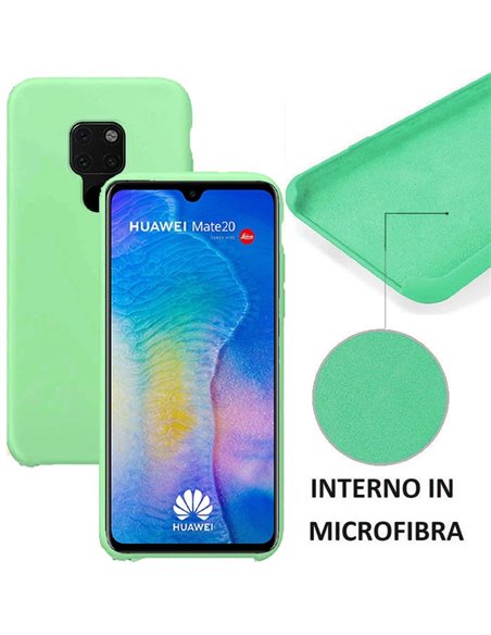 CUSTODIA per HUAWEI MATE 20 IN SILICONE CON EFFETTO SOFT TOUCH ED INTERNO IN MICROFIBRA COLORE VERDE ACQUA