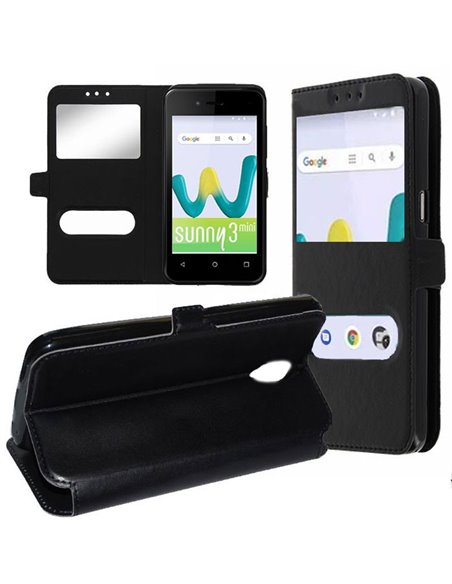 CUSTODIA per WIKO SUNNY 3 MINI - FLIP ORIZZONTALE SIMILPELLE CON INTERNO IN TPU SILICONE E DOPPIA FINESTRA ID COLORE NERO