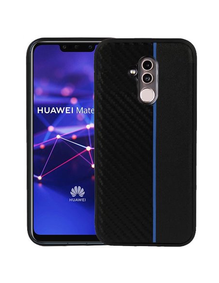 CUSTODIA per HUAWEI MATE 20 LITE IN GEL TPU SILICONE COLORE NERO EFFETTO CARBONIO CON INSERTO BLU