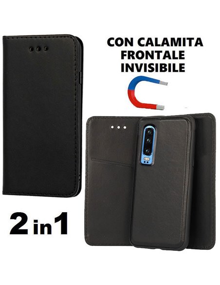 CUSTODIA per HUAWEI P30 - FLIP ORIZZONTALE SIMILPELLE + BACK IN TPU CON CHIUSURA MAGNETICA INVISIBILE COLORE NERO