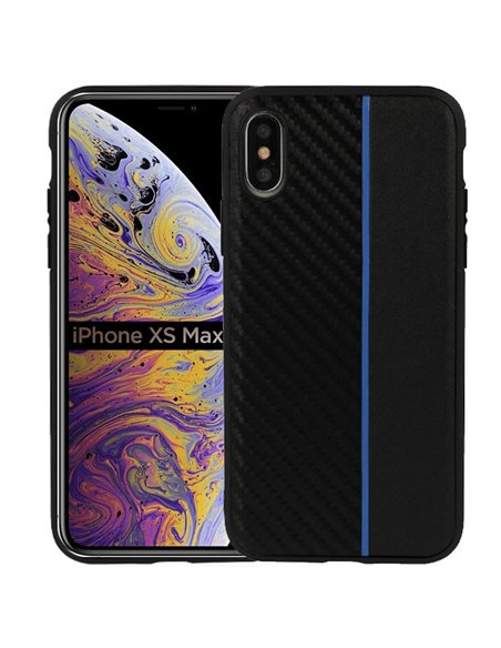 CUSTODIA per APPLE IPHONE XS MAX (6.5') IN GEL TPU SILICONE COLORE NERO EFFETTO CARBONIO CON INSERTO BLU