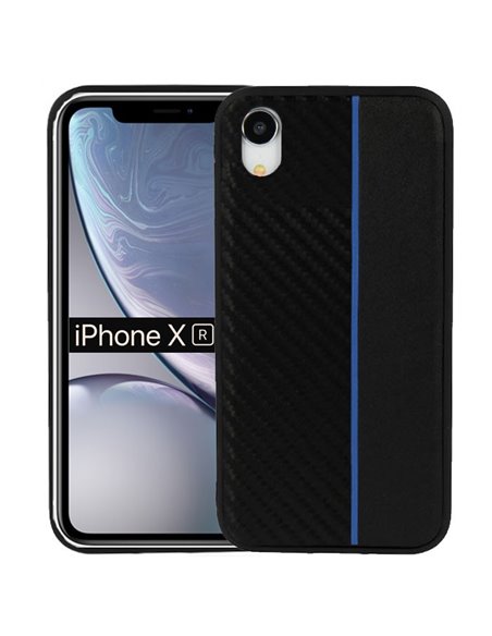 CUSTODIA per APPLE IPHONE XR (6.1') IN GEL TPU SILICONE COLORE NERO EFFETTO CARBONIO CON INSERTO BLU