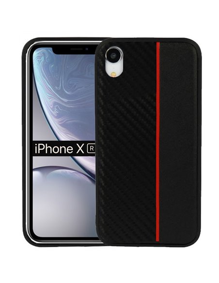 CUSTODIA per APPLE IPHONE XR (6.1') IN GEL TPU SILICONE COLORE NERO EFFETTO CARBONIO CON INSERTO ROSSO