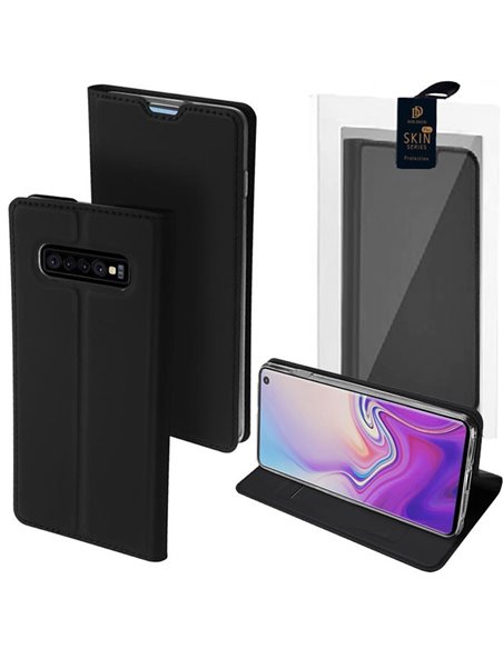 CUSTODIA per SAMSUNG GALAXY S10 (SM-G973) - FLIP ORIZZONTALE SIMILPELLE CON CHIUSURA MAGNETICA INVISIBILE E INTERNO IN TPU NERO