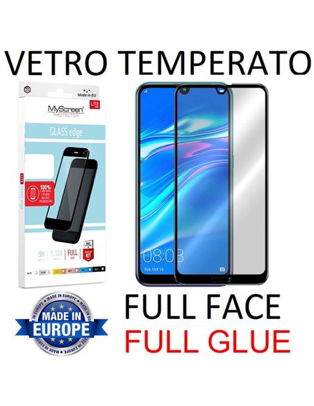 PELLICOLA per HUAWEI Y7 2019 IN VETRO TEMPERATO FULL FACE 9H - FULL GLUE 0,33mm CON CORNICE NERA MYSCREEN LITE BLISTER