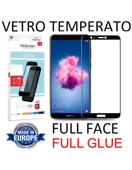 PELLICOLA per HUAWEI P SMART IN VETRO TEMPERATO FULL FACE 9H - FULL GLUE 0,33mm CON CORNICE NERA MYSCREEN LITE BLISTER