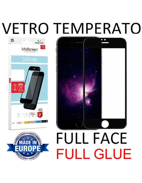 PELLICOLA per APPLE IPHONE 6, IPHONE 6s IN VETRO TEMPERATO FULL FACE 9H - FULL GLUE 0,33mm CON CORNICE NERA MYSCREEN LITE