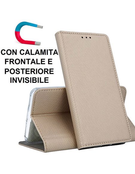 CUSTODIA per SAMSUNG GALAXY S10e (SM-G970) - FLIP ORIZZONTALE CON CHIUSURA MAGNETICA INVISIBILE ED INTERNO IN TPU COLORE ORO