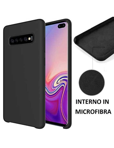 CUSTODIA per SAMSUNG GALAXY S10 PLUS (SM-G975) IN SILICONE CON EFFETTO SOFT TOUCH ED INTERNO IN MICROFIBRA COLORE NERO