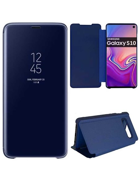 CUSTODIA per SAMSUNG GALAXY S10 (SM-G973) - FLIP ORIZZONTALE CLEAR VIEW STANDING COVER COLORE BLU