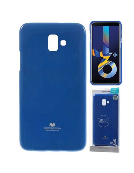 CUSTODIA per SAMSUNG GALAXY J6 PLUS (SM-J610) IN GEL TPU SILICONE COLORE BLU LUCIDO CON GLITTER ALTA QUALITA' MERCURY