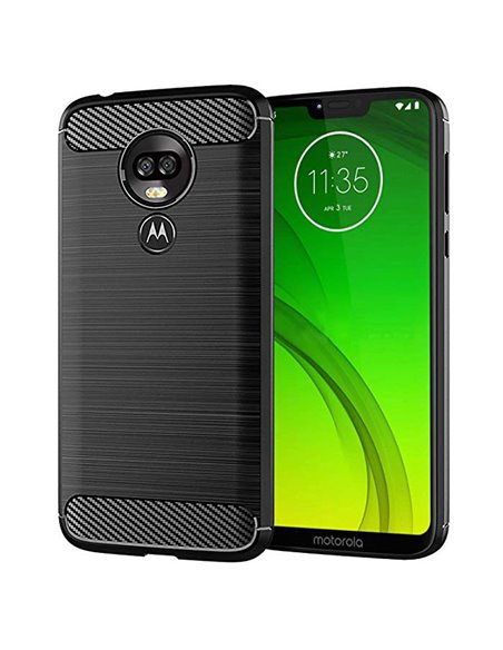 CUSTODIA per MOTOROLA MOTO G7 POWER (XT1955) IN GEL TPU SILICONE EFFETTO METALLICO CON INSERTI IN FANTASIA CARBONIO NERO