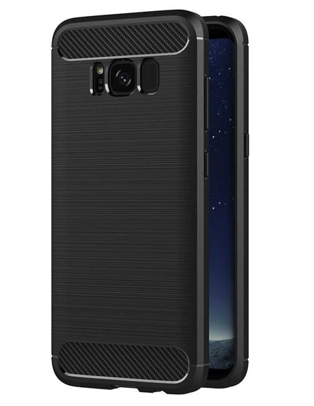 CUSTODIA per SAMSUNG SM-G950 GALAXY S8 IN GEL TPU SILICONE EFFETTO METALLICO CON INSERTI IN FANTASIA CARBONIO NERO