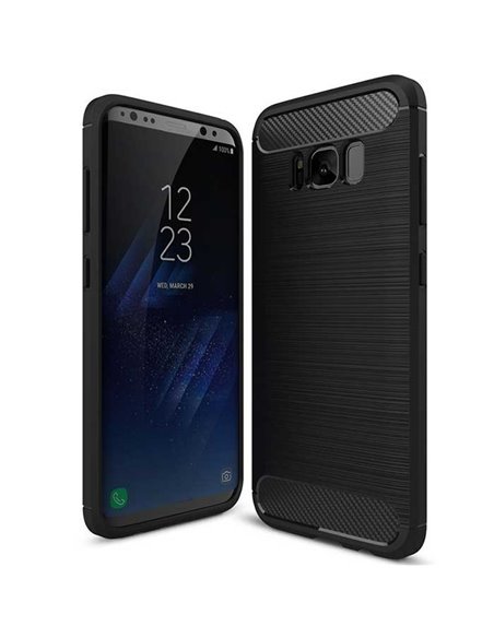 CUSTODIA per SAMSUNG SM-G955 GALAXY S8 PLUS IN GEL TPU SILICONE EFFETTO METALLICO CON INSERTI IN FANTASIA CARBONIO NERO