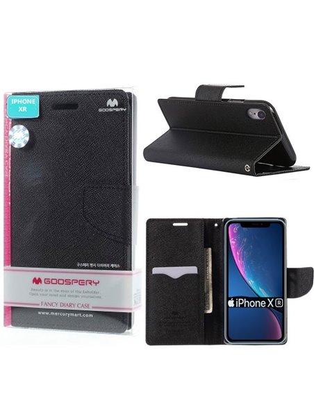 CUSTODIA FLIP ORIZZONTALE per APPLE IPHONE XR (6.1') CON STAND ED INTERNO IN TPU SILICONE COLORE NERO FANCY MERCURY