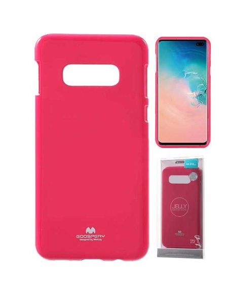 CUSTODIA per SAMSUNG GALAXY S10e (SM-G970) IN GEL TPU SILICONE COLORE FUCSIA LUCIDO CON GLITTER ALTA QUALITA' MERCURY BLISTER