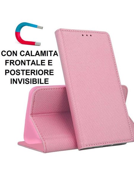 CUSTODIA per SAMSUNG GALAXY A8, GALAXY A5 2018 - FLIP ORIZZONTALE CON CHIUSURA MAGNETICA INVISIBILE ED INTERNO IN TPU ROSA