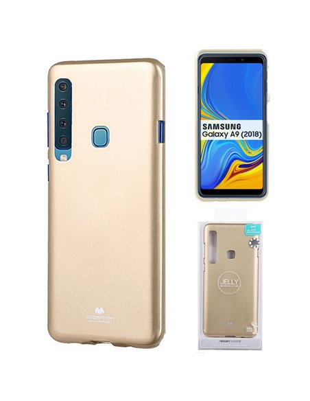 CUSTODIA per SAMSUNG GALAXY A9 2018 (SM-A920) IN GEL TPU SILICONE ORO LUCIDO CON GLITTER ALTA QUALITA' MERCURY BLISTER