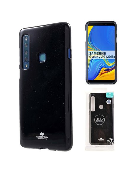 CUSTODIA per SAMSUNG GALAXY A9 2018 (SM-A920) IN GEL TPU SILICONE NERO LUCIDO CON GLITTER ALTA QUALITA' MERCURY BLISTER