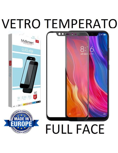 PELLICOLA per XIAOMI MI 8, MI 8 PRO - PROTEGGI DISPLAY VETRO TEMPERATO FULL FACE 9H 0,33mm CON CORNICE COLORE NERO MYSCREEN LITE