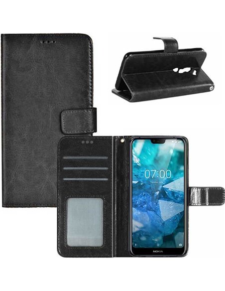 CUSTODIA per NOKIA 7 PLUS - FLIP ORIZZONTALE SIMILPELLE CON INTERNO IN TPU SILICONE, STAND E CHIUSURA MAGNETICA COLORE NERO