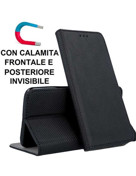 CUSTODIA per NOKIA 7.1 - FLIP ORIZZONTALE CON CHIUSURA MAGNETICA INVISIBILE, STAND E INTERNO IN TPU SILICONE COLORE NERO