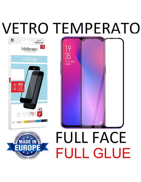 PELLICOLA per OPPO RX17 PRO, OPPO RX17 NEO (6.4') - IN VETRO TEMPERATO FULL FACE 9H - FULL GLUE 0,33mm CON CORNICE NERA MYSCREEN