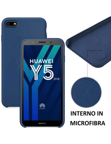 CUSTODIA per HUAWEI Y5 2018, Y5 PRIME 2018, HONOR 7S IN SILICONE CON EFFETTO SOFT TOUCH ED INTERNO IN MICROFIBRA COLORE BLU