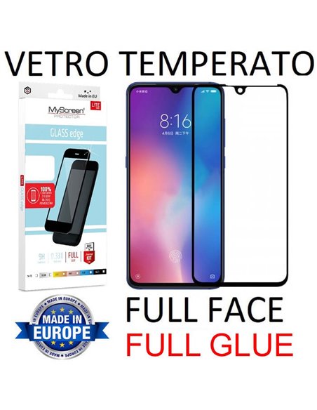 PELLICOLA per XIAOMI MI 9, MI 9 PRO IN VETRO TEMPERATO FULL FACE 9H - FULL GLUE 0,33mm CON CORNICE NERA MYSCREEN LITE