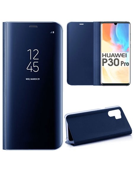 CUSTODIA per HUAWEI P30 PRO, P30 PRO NEW EDITION  - FLIP ORIZZONTALE CLEAR VIEW STANDING COVER COLORE BLU