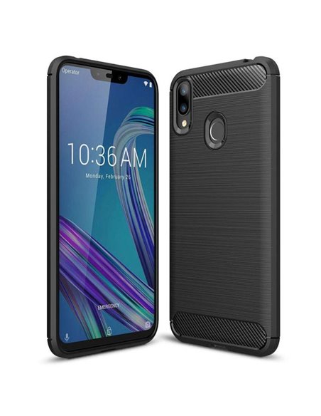 CUSTODIA per ASUS ZENFONE MAX M2 (ZB633KL) 6.3' IN GEL TPU SILICONE EFFETTO METALLICO CON INSERTI IN FANTASIA CARBONIO NERO