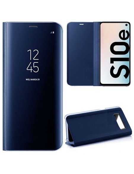 CUSTODIA per SAMSUNG GALAXY S10e (SM-G970) - FLIP ORIZZONTALE CLEAR VIEW STANDING COVER COLORE BLU