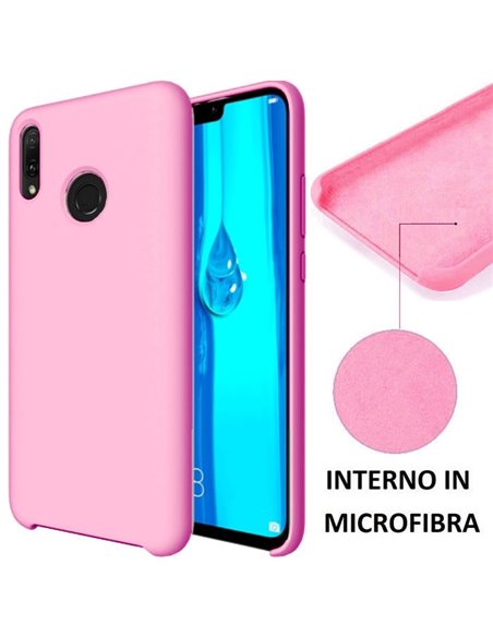 CUSTODIA per HUAWEI Y7 2019, Y7 PRIME 2019, Y7 PRO 2019 IN SILICONE CON EFFETTO SOFT TOUCH ED INTERNO IN MICROFIBRA ROSA