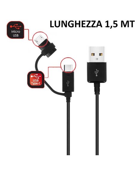 CAVO USB ORIGINALE SAMSUNG EP-DG950DBE CON DOPPIO ATTACCO MICRO USB E TYPE-C LUNGHEZZA 1.5 MT COLORE NERO BULK