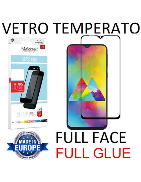 PELLICOLA per SAMSUNG GALAXY M20 (SM-M205) IN VETRO TEMPERATO FULL FACE 9H - FULL GLUE 0,33mm CON CORNICE NERA MYSCREEN LITE