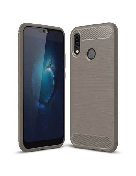 CUSTODIA per HUAWEI P20 LITE IN GEL TPU SILICONE EFFETTO METALLICO CON INSERTI IN FANTASIA CARBONIO COLORE GRIGIO