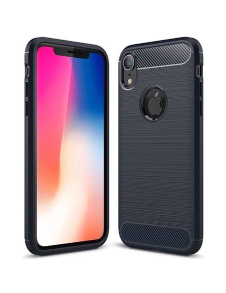 CUSTODIA per APPLE IPHONE XS MAX (6.5') IN GEL TPU SILICONE EFFETTO METALLICO CON INSERTI IN FANTASIA CARBONIO COLORE BLU