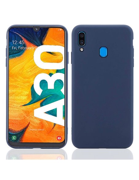 CUSTODIA per SAMSUNG GALAXY A30 (SM-A305), GALAXY A20 (SM-A205) IN GEL TPU SILICONE SLIM COLORE BLU SATINATO