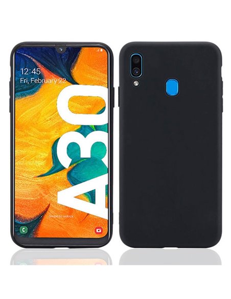 CUSTODIA per SAMSUNG GALAXY A30 (SM-A305), GALAXY A20 (SM-A205) IN GEL TPU SILICONE SLIM COLORE NERO SATINATO