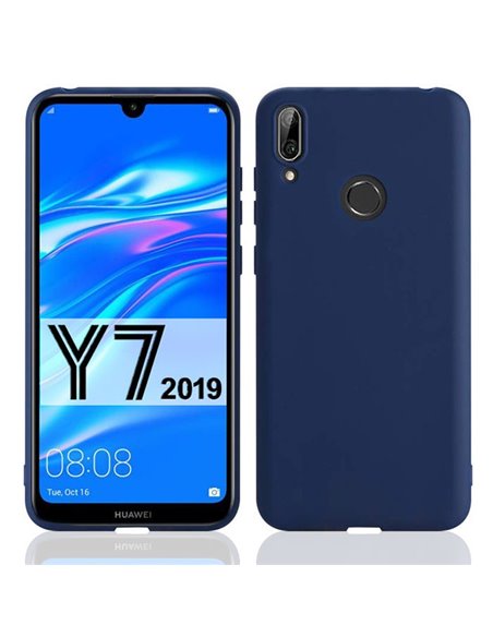 CUSTODIA per HUAWEI Y7 2019, Y7 PRIME 2019, Y7 PRO 2019 IN GEL TPU SILICONE SLIM COLORE BLU SATINATO