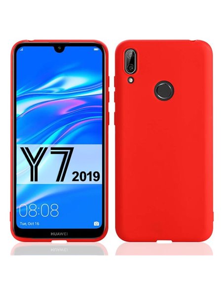 CUSTODIA per HUAWEI Y7 2019, Y7 PRIME 2019, Y7 PRO 2019 IN GEL TPU SILICONE SLIM COLORE ROSSO SATINATO