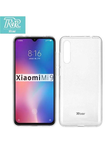 CUSTODIA per XIAOMI MI 9 (6.39') IN GEL TPU SILICONE TRASPARENTE ALTA QUALITA' ROAR COLORFUL BLISTER