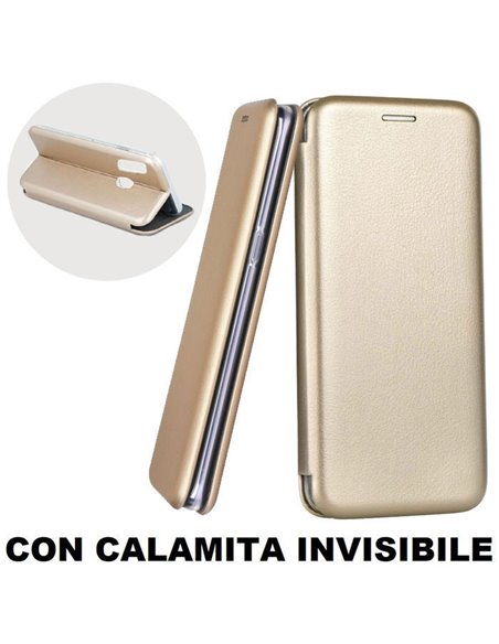 CUSTODIA per SAMSUNG GALAXY A40 (SM-A405) - FLIP ORIZZONTALE SIMILPELLE CON CHIUSURA MAGNETICA INVISIBILE E INTERNO IN TPU ORO