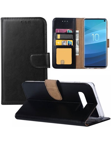 CUSTODIA per SAMSUNG GALAXY S10 (SM-G973) - FLIP ORIZZONTALE SIMILPELLE CON CHIUSURA MAGNETICA, STAND E INTERNO IN TPU NERO