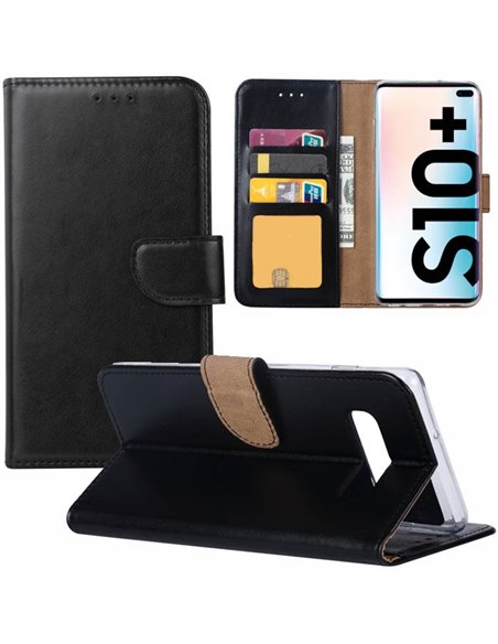 CUSTODIA per SAMSUNG GALAXY S10 PLUS (SM-G975) - FLIP ORIZZONTALE SIMILPELLE CON CHIUSURA MAGNETICA E INTERNO IN TPU NERO