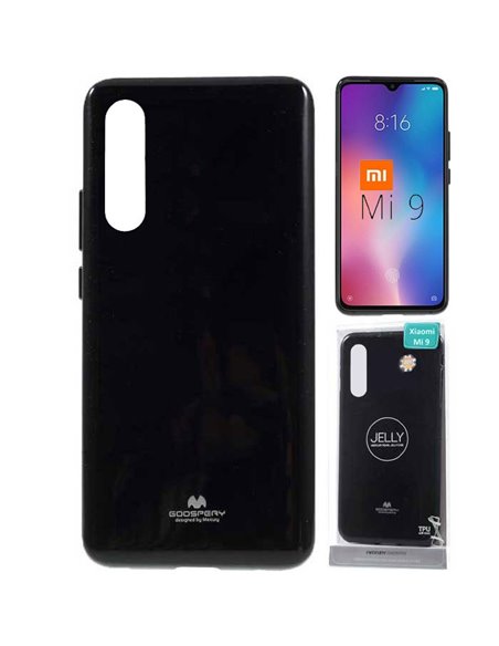 CUSTODIA per XIAOMI MI 9 (6.39') IN GEL TPU SILICONE COLORE NERO LUCIDO CON GLITTER ALTA QUALITA' MERCURY BLISTER