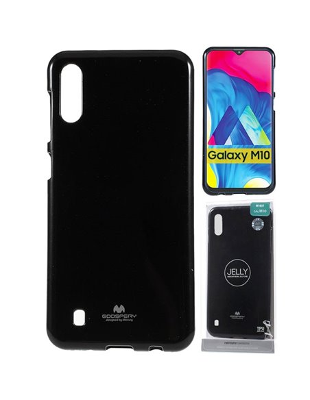 CUSTODIA per SAMSUNG GALAXY M10 (SM-M105) IN GEL TPU SILICONE COLORE NERO LUCIDO CON GLITTER ALTA QUALITA' MERCURY BLISTER