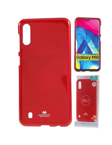 CUSTODIA per SAMSUNG GALAXY M10 (SM-M105) IN GEL TPU SILICONE COLORE ROSSO LUCIDO CON GLITTER ALTA QUALITA' MERCURY BLISTER